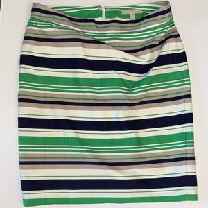 Banana Republic Green, Navy & Cream Striped Pencil Skirt